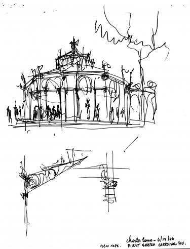 Charles Eames sketch for carousel pavilion, Record Unit 99 - Office of the Secretary, Records, 1964-1971, Smithsonian Institution Archives.