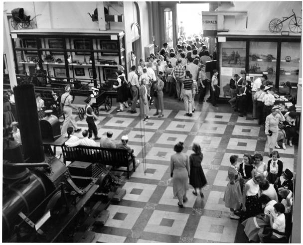 Visitors to the Transportation Hall, Arts & Industries Building, 1955, SIA2010-3259.