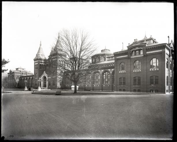 North façade of the exterior of the Arts and Industries Building. Record Unit 95, Smithsonian Institution Archives, Neg. no. SIA2012-1820.