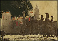 Click on image of Smithsonian Building on fire in 1865