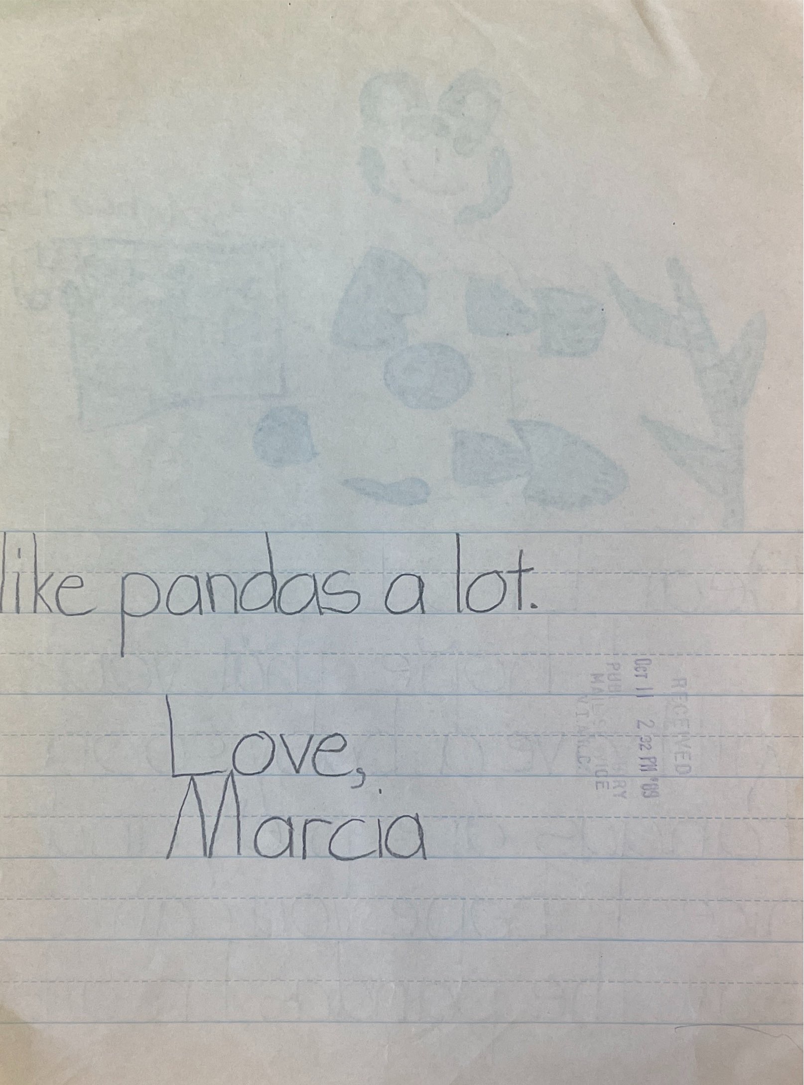 Letter to Ling-Ling. Marcia hoped that Ling-Ling will have a baby soon, and shares that the pandas a