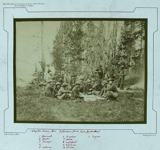 The Haden Survey group at Yellowstone National Park's Lower Geyser Basin, 1872. 