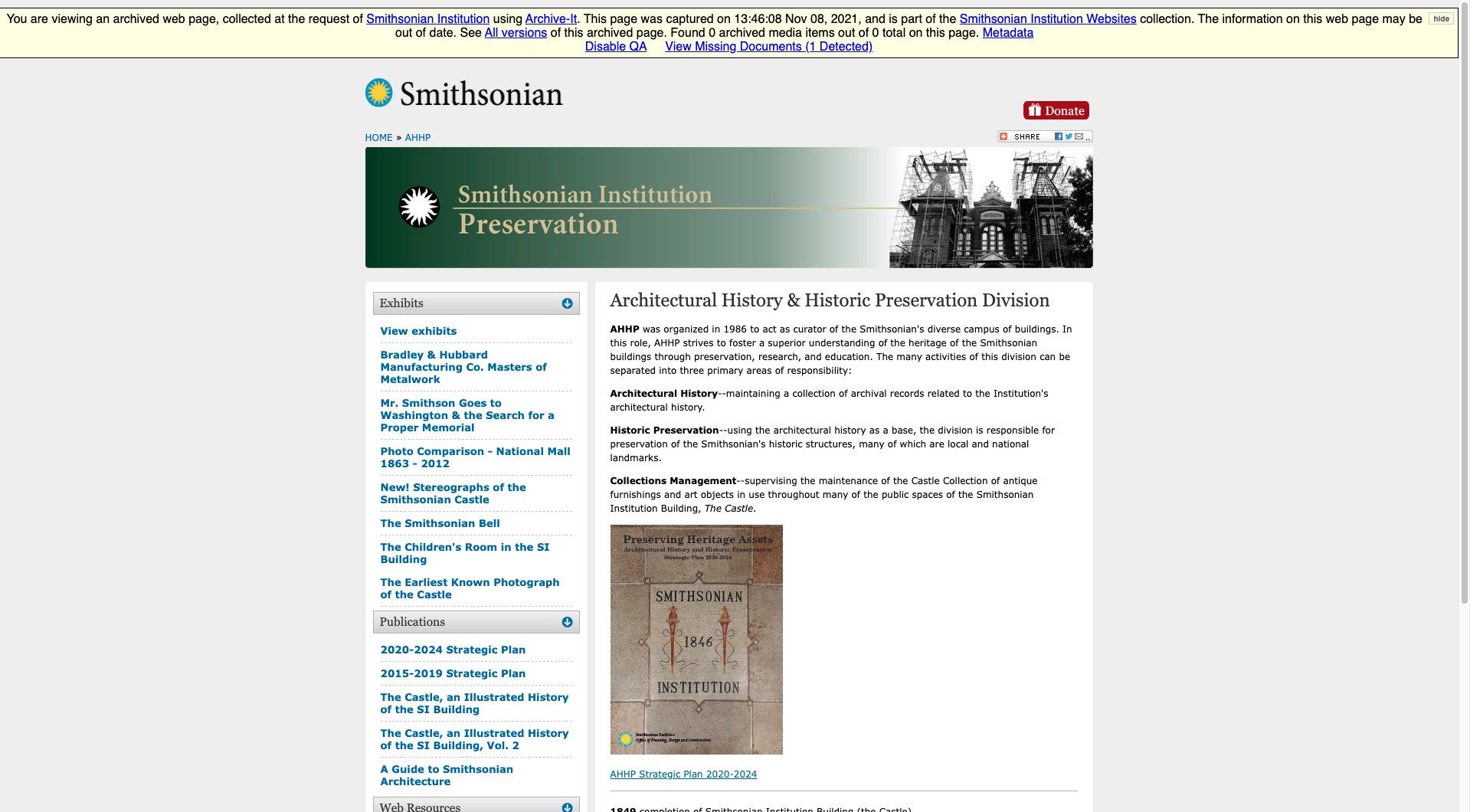 Screenshots of Architectural History &amp; Historic Preservation Division archived website that show