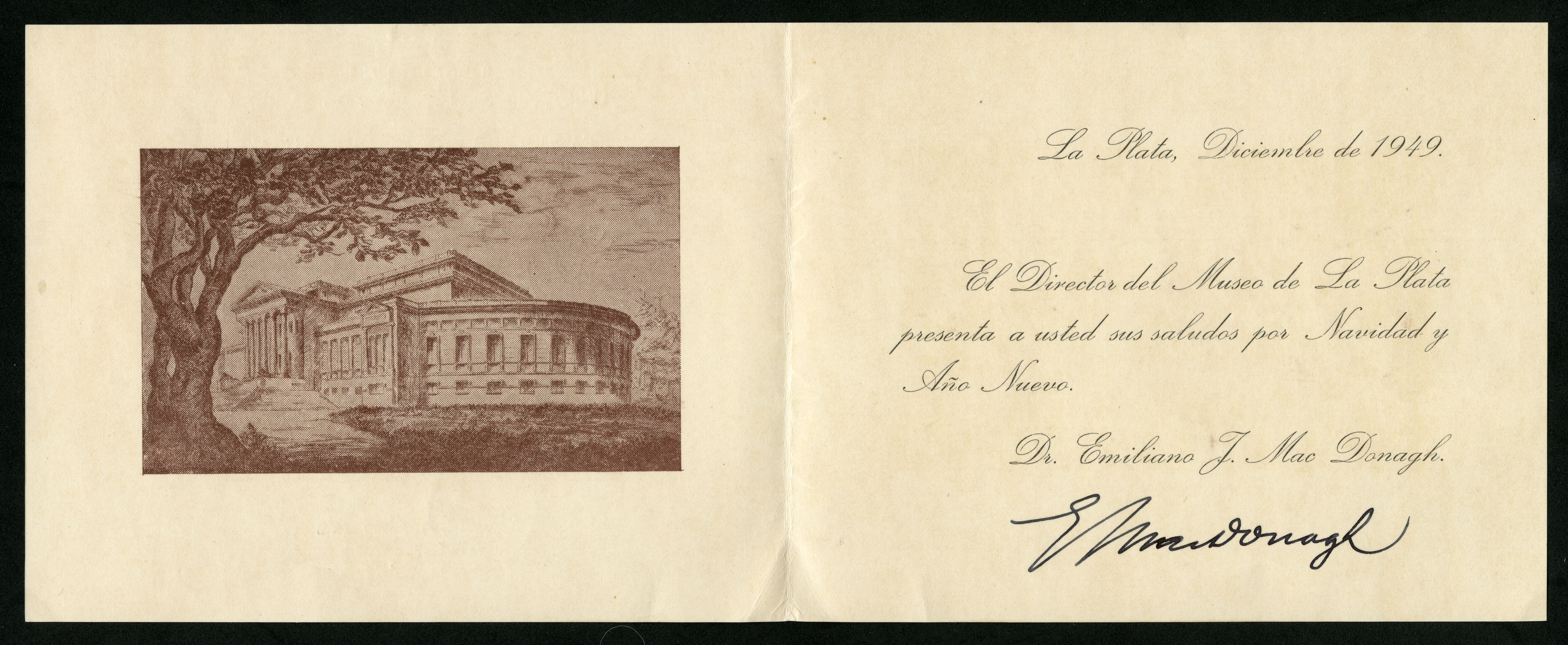 Inside of a Holiday Card from Dr. Emiliano MacDonagh to Isaac Ginsburg.