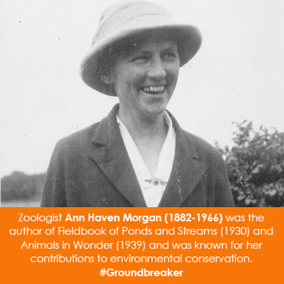 Zoologist Ann Haven Morgan (1882-1966) was the author of Fieldbook of Ponds and Streams (1930) and A