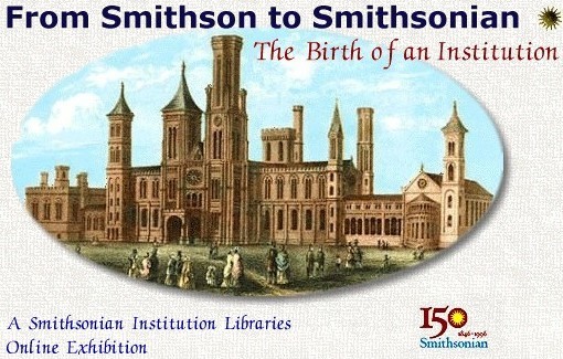 Home page of the 1996 web exhibition that includes an illustration of the Smithsonian Castle and the
