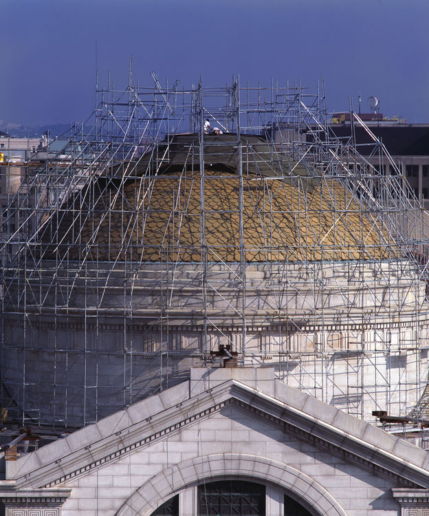 Construction scaffolding on the dome of the National Museum of Natural History.