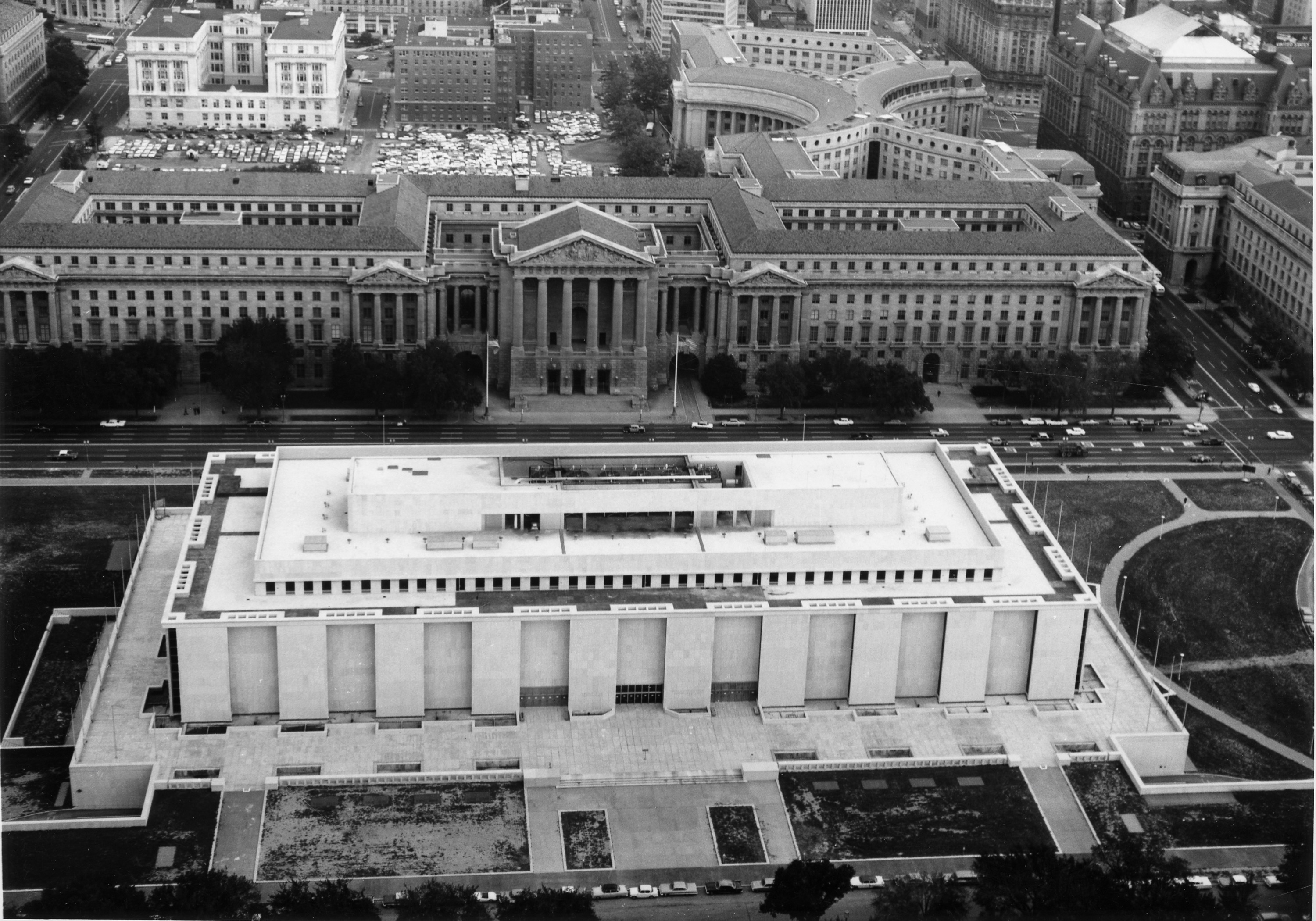 Aerial view of the construction of NMAH