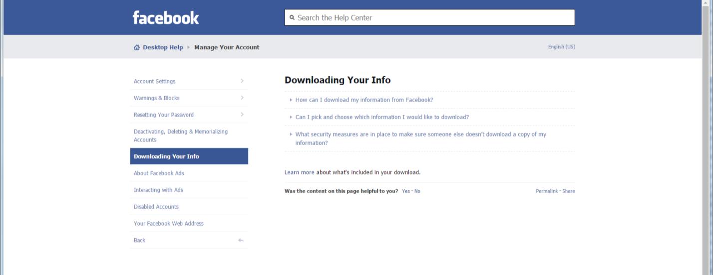 The Downloading Your Info under Facebook creates a ZIP file of your account. 