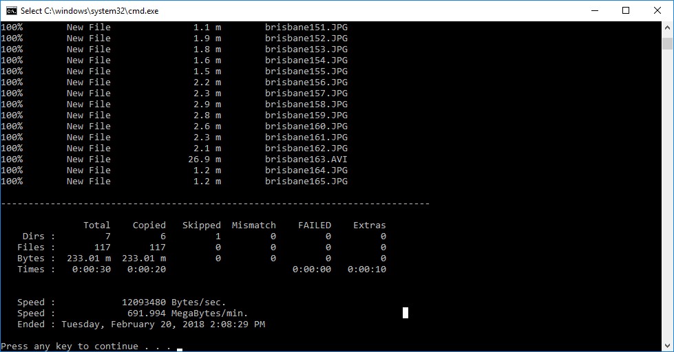 Color screenshot of a Windows XP Command Prompt Window showing a completed batch copy.