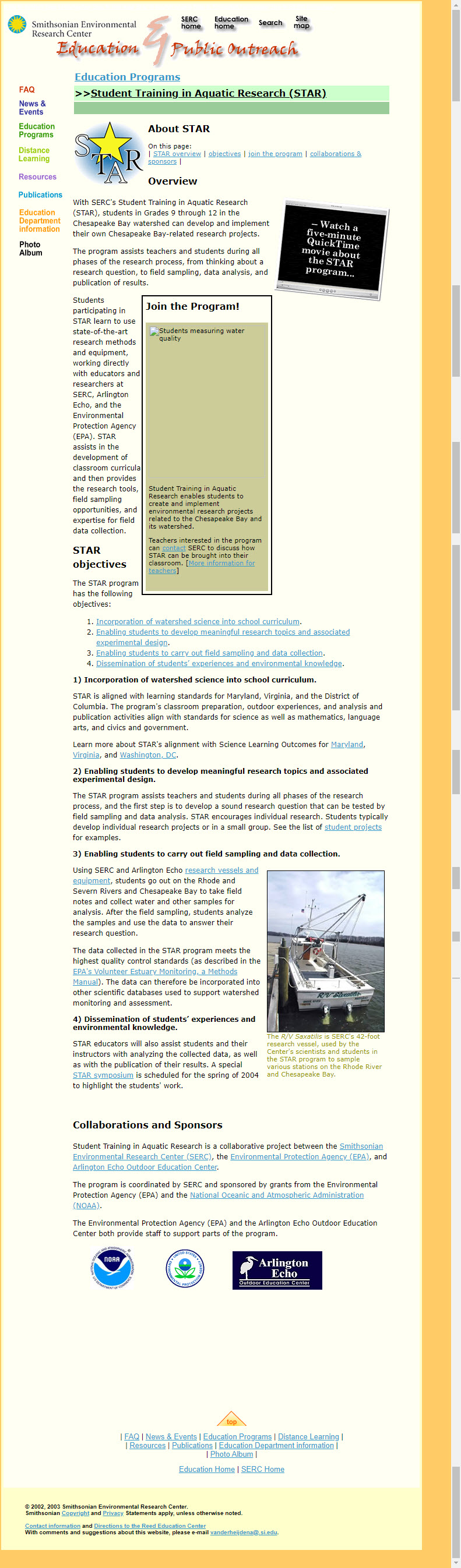 Front page of a SERC site for education and public outreach.
