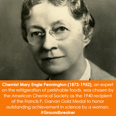 Chemist Mary Engle Pennington (1872-1952), an expert on the refrigeration of perishable foods, was c