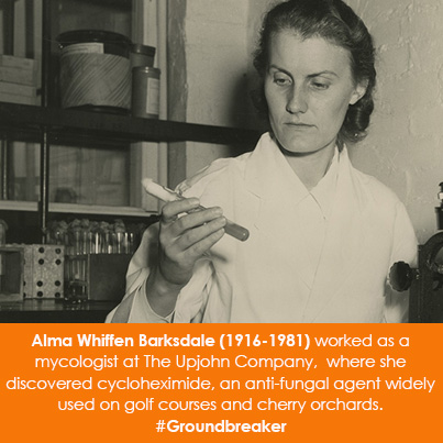 Alma Whiffen Barksdale (1916-1981) worked as a mycologist at The Upjohn Company, where she discover