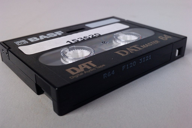 BASF DAT Digital Audio Tape, by windthoek, https://www.flickr.com/photos/windthoek/5264421688/.