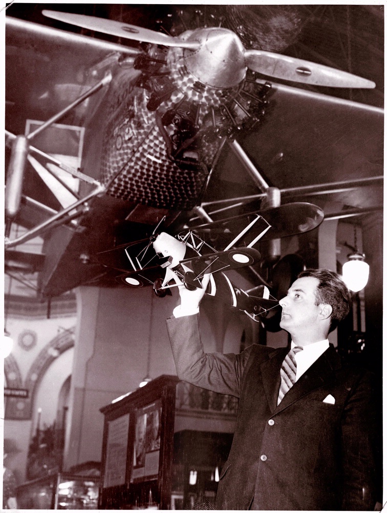 Paul E. Garber with Model under Spirit of St. Louis, National Air and Space Museum, neg. no. NASM--9A06513.