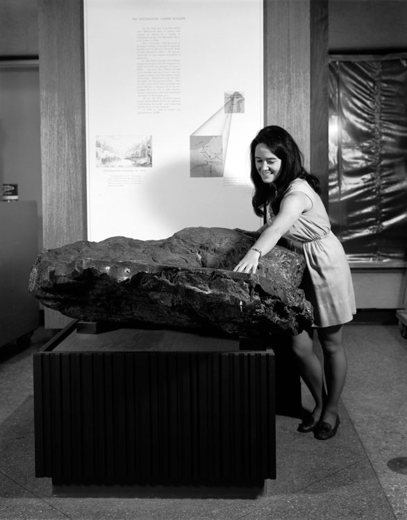 Researcher E. Banks with Ontonagon Copper Boulder.
