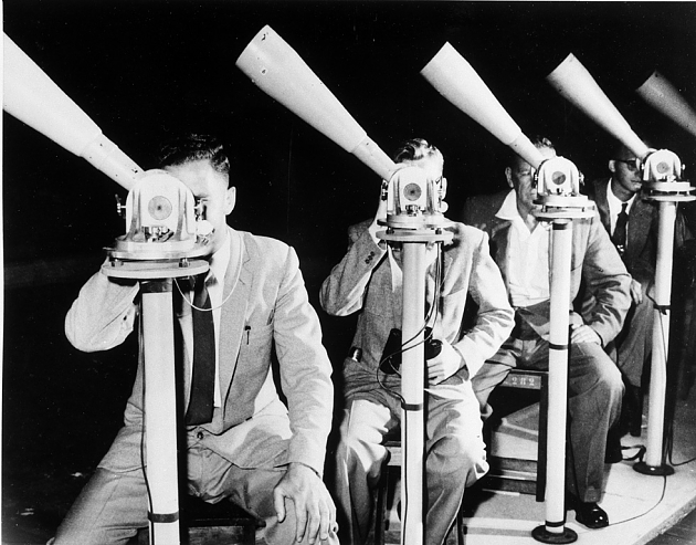 Moonwatch volunteers tracking satellites, 1965, in Pretoria, South Africa for the Smithsonian Astrophysical Observatory's Moonwatch Network, one of more than 100 teams worldwide.