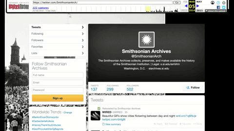 User scrolls down the page for the Smithsonian Institution Archives' Twitter in 2014. 