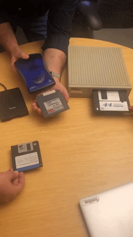 Three different sizes of floppy disks.