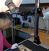 Photographer Michael Barnes and his copy stand setup.