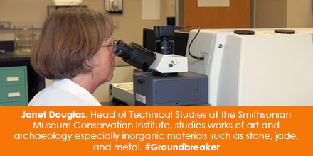 Janet Douglas, Head of Technical Studies at the Smithsonian Museum Conservation Institute, studies w