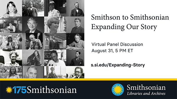 Event graphic. It includes photographs of people in black-and-white and the program title: Smithson 
