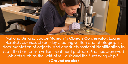 National Air and Space Museum's Objects Conservator, Lauren Horelick, assesses objects by creating w