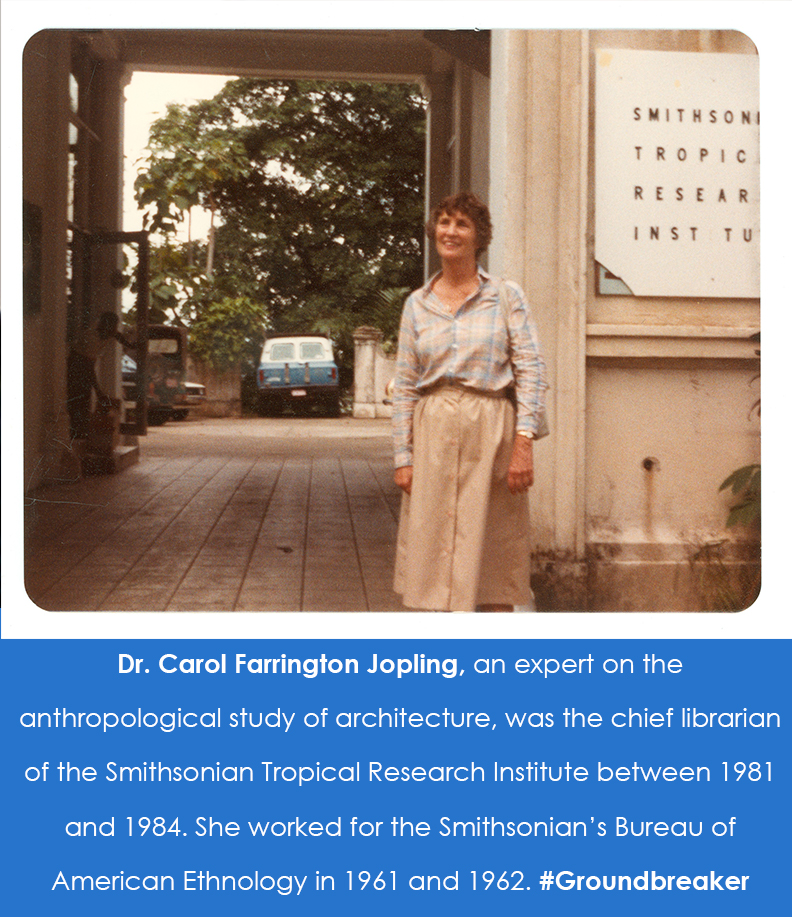Photograph of Jopling standing outside of the library in Panama.