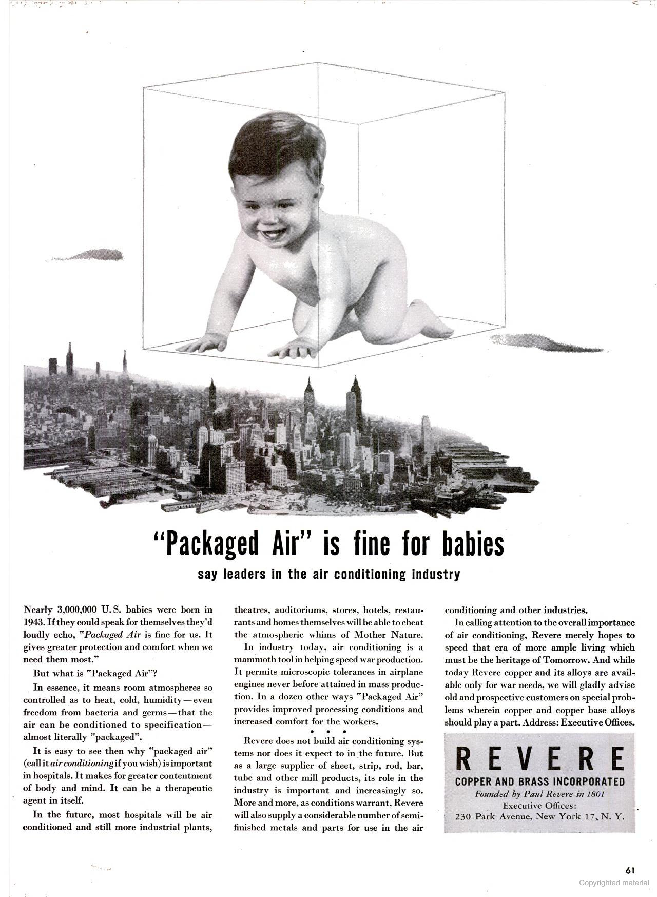 An advertisement for packaged air featured in Life Magazine, January 24, 1944.