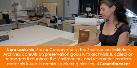 Nora Lockshin, Senior Conservator at the Smithsonian Institution Archives, consults on preservation 