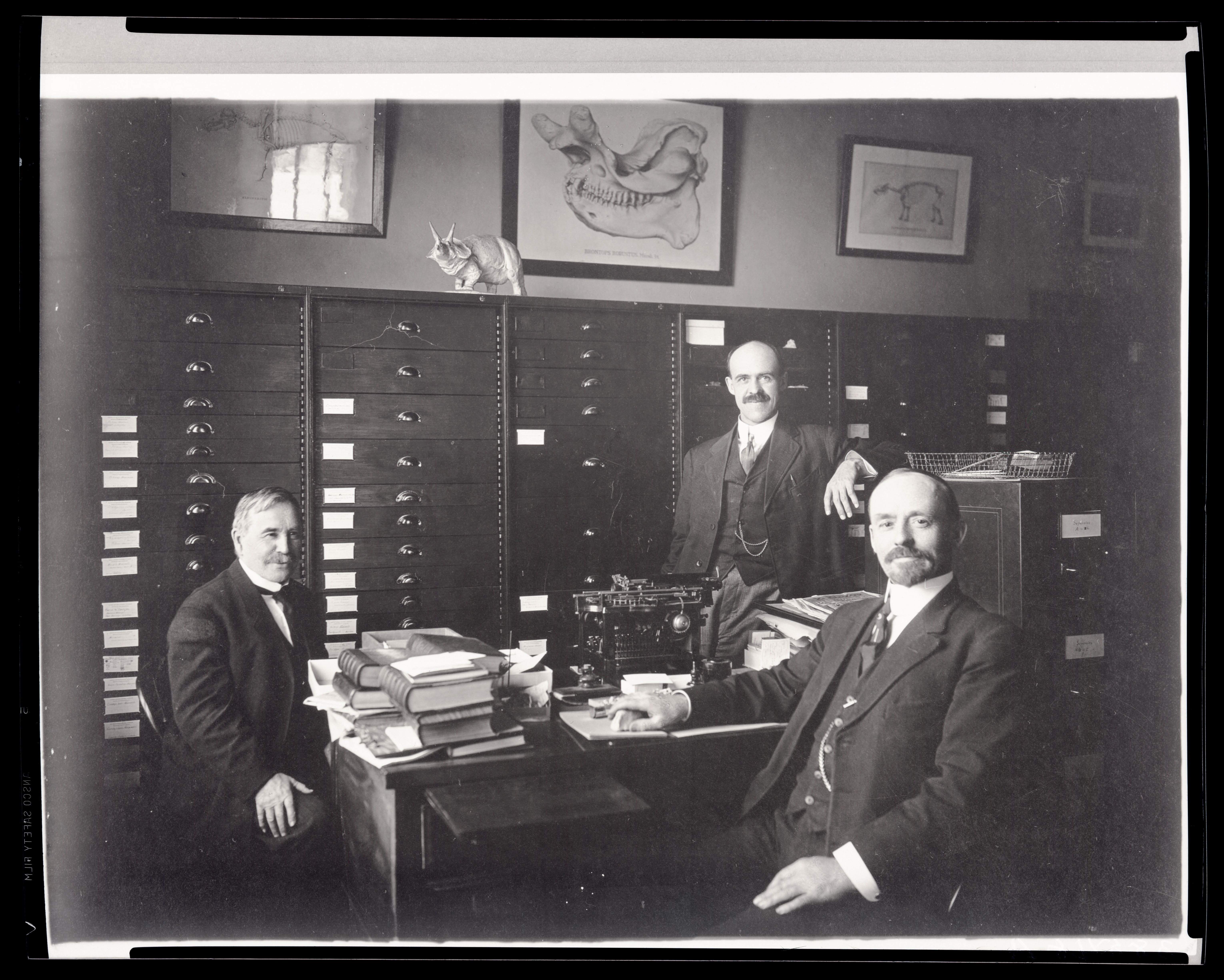Section of Vertebrate Paleontology staff of the United States National Museum, with research associate Oliver Perry Hay, and assistant curators Charles Whitney Gilmore and James Williams Gidley