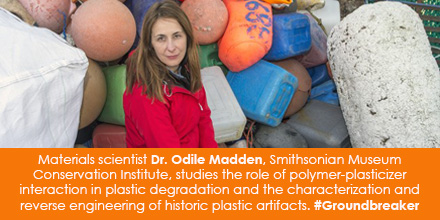 Materials scientist Dr. Odile Madden, Smithsonian Museum Conservation Institute, studies the role of