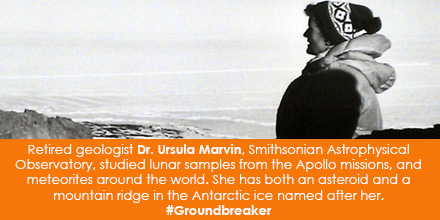 Retired geologist Dr. Ursula B. Marvin, Smithsonian Astrophysical Observatory, studied lunar samples