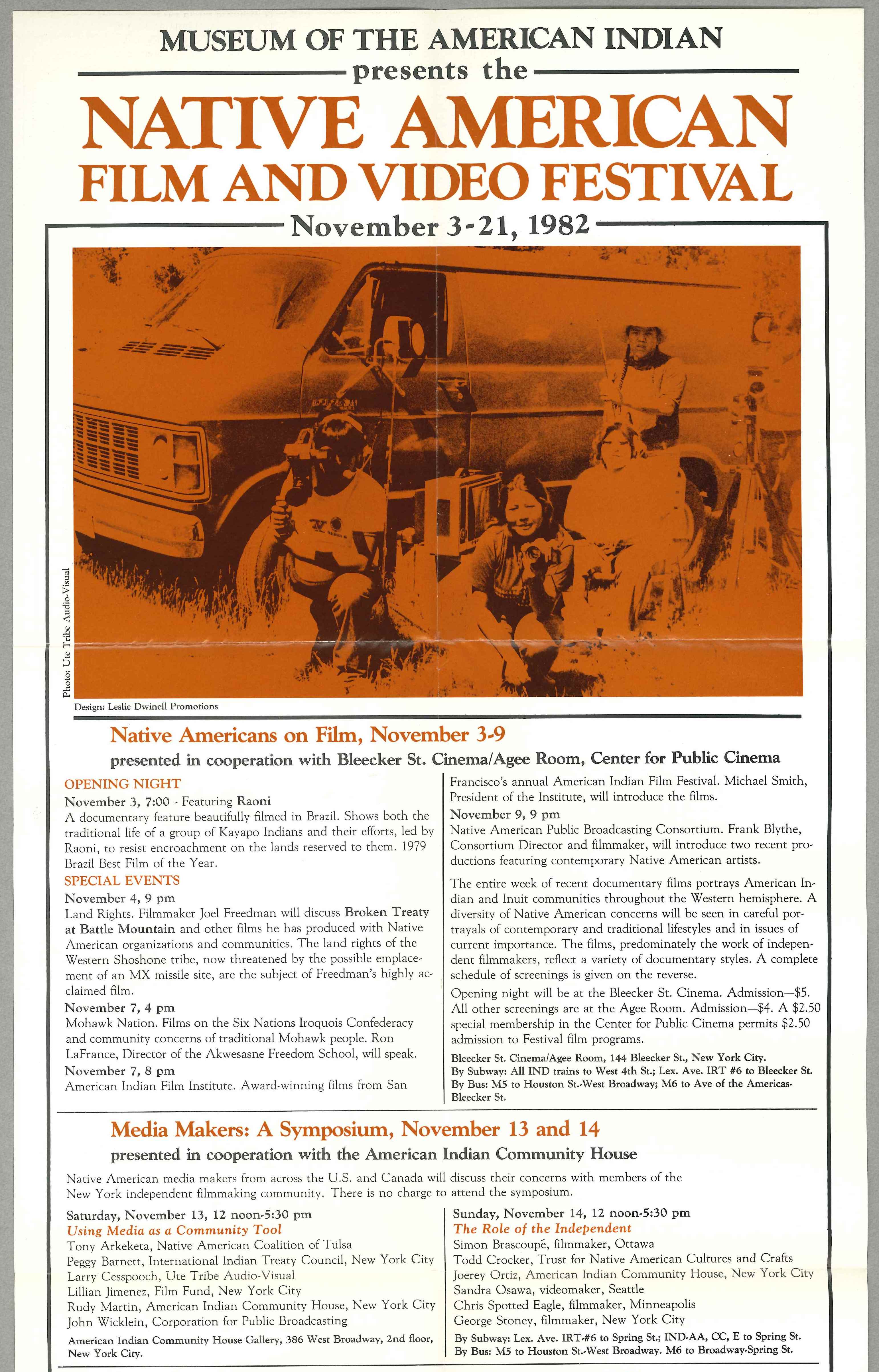 Native American Film and Video Festival program, November 3-21, 1982. Accession 17-252, Smithsonian Institution Archives.