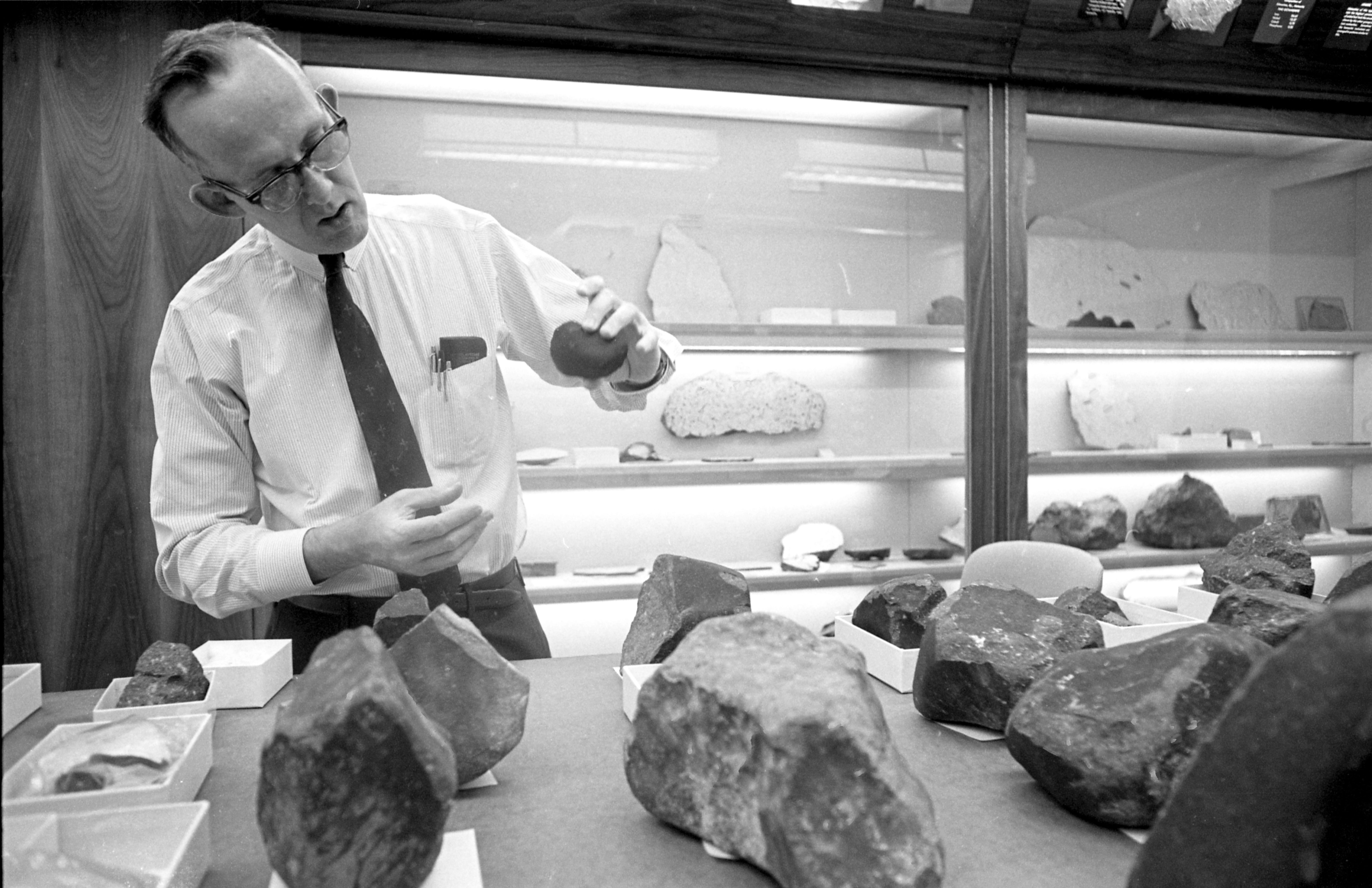 Roy S. Clarke Examines Samples from a Mexican Meteorite Shower