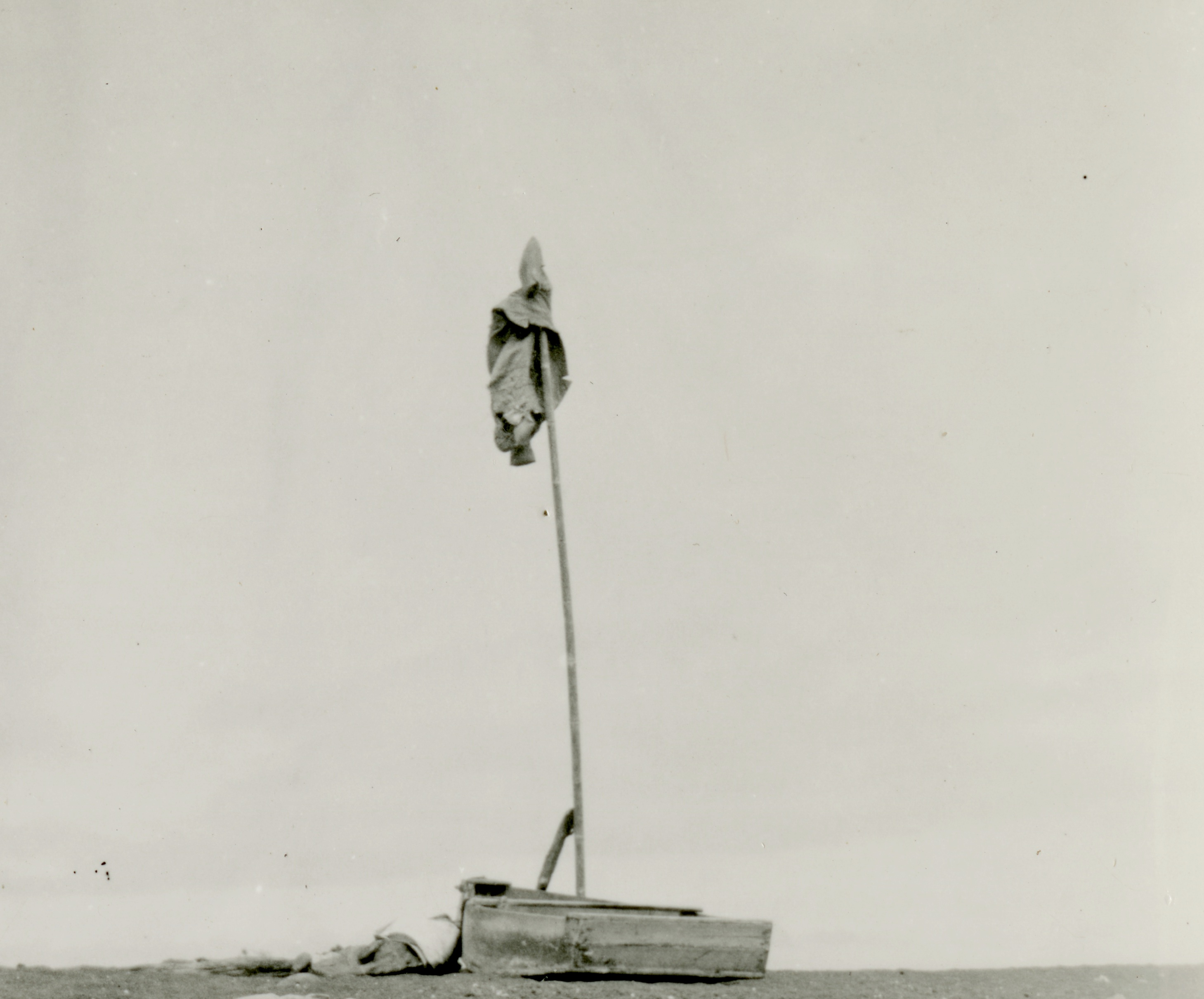 The mast and signal flag raised on Marchena Island by the castaways (detail),