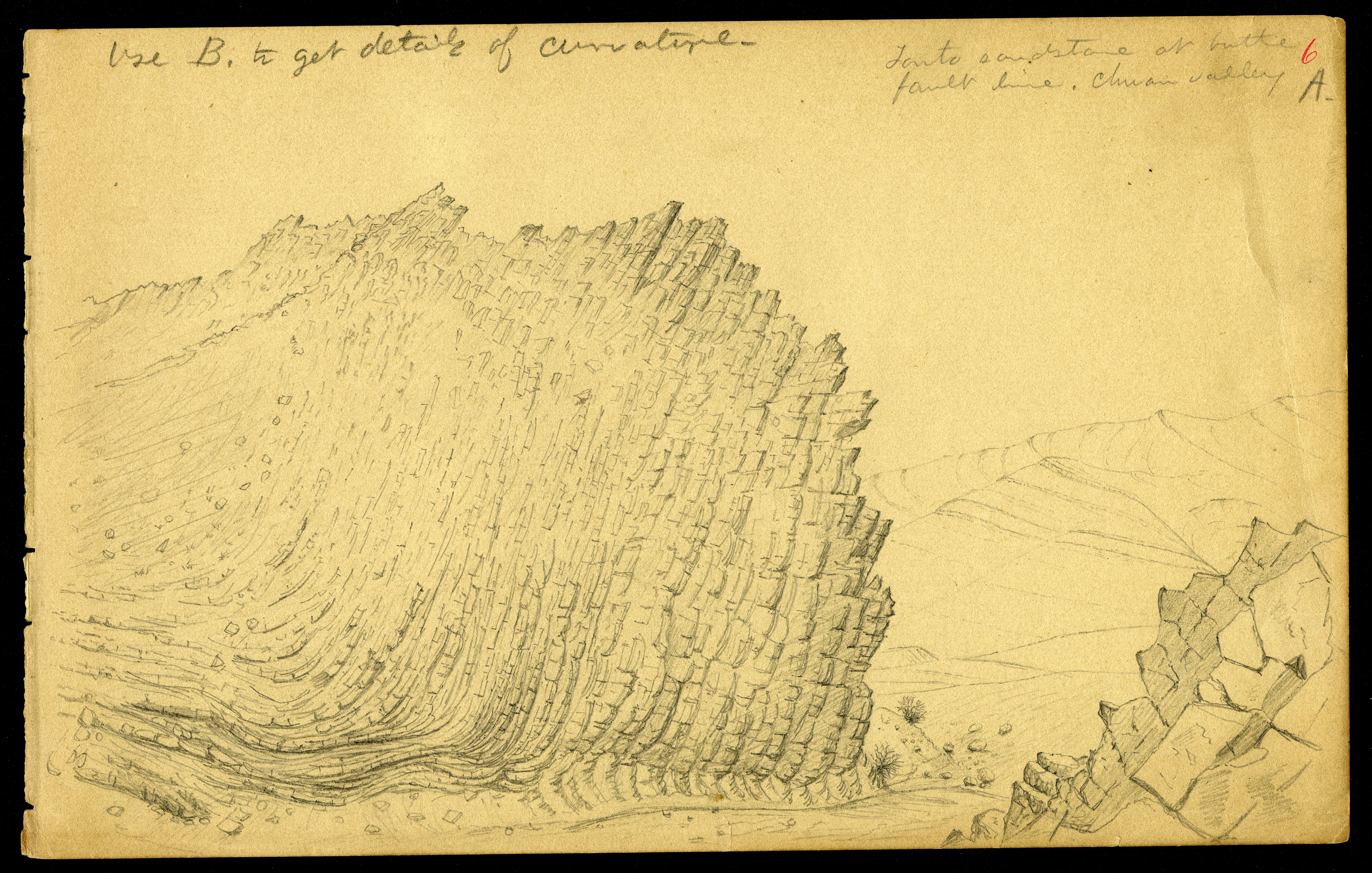 Sketch that documents the field work of Charles D. Walcott in the Chuar Valley of the Grand Canyon, 