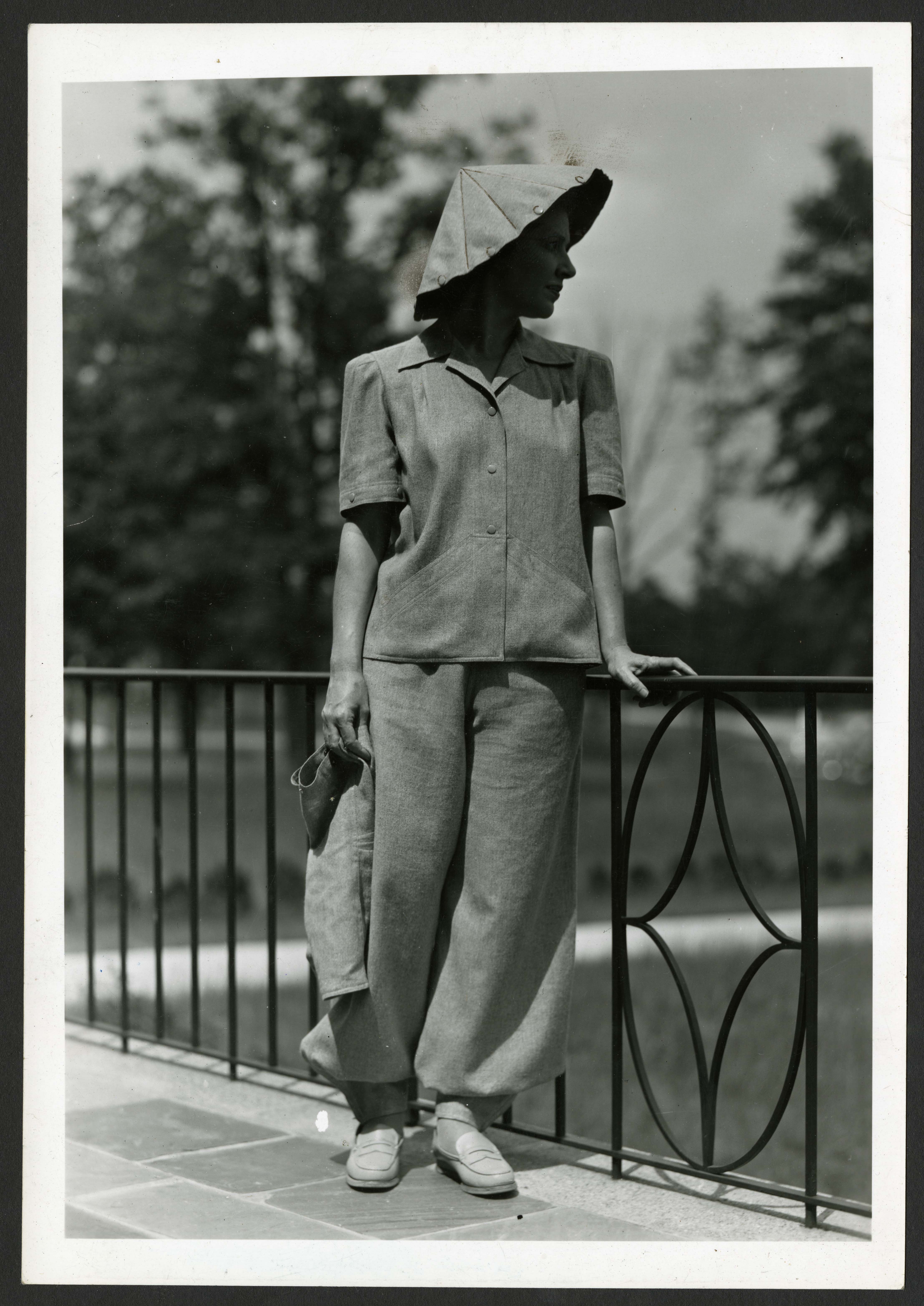 This outfit designed for female factory workers by the U.S. Department of Agriculture had removable sleeves, 1941.