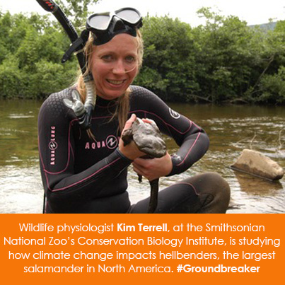 Wildlife physiologist Kim Terrell, at the Smithsonian National Zoo's Conservation Biology Institute, is studying how climate change impacts hellbenders, the largest salamander in North America. 