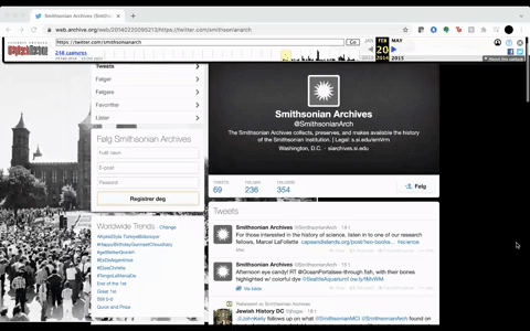 Screenshot recording of the Smithsonian Archives Twitter account in 2014. The platform looks much ol