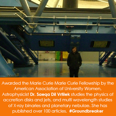 Awarded the Marie Curie Fellowship by the American Association of University Women, Astrophysicist D