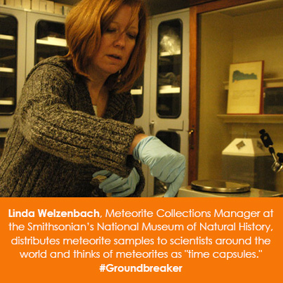 Linda Welzenbach, Meteorite Collection Manager at the National Museum of Natural History, distribute