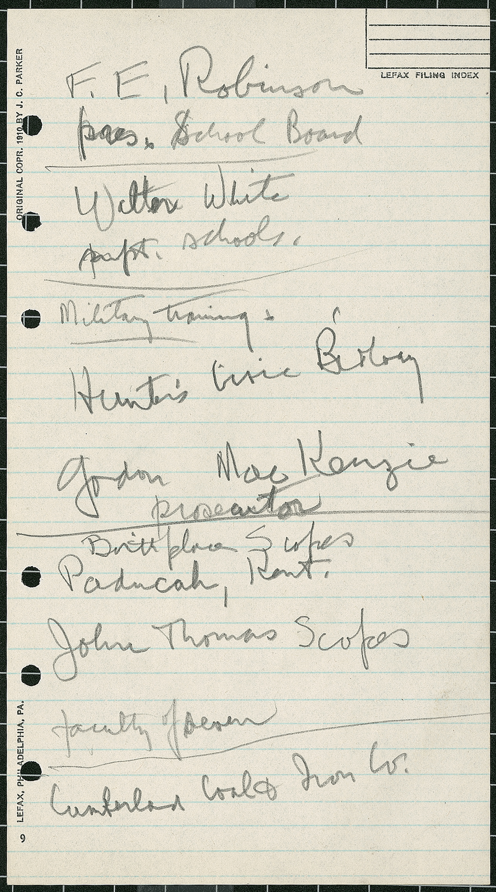 Watson Davis’s handwritten notes on the day he first met John Thomas Scopes in June 1925. Smithsonian Institution Archives.