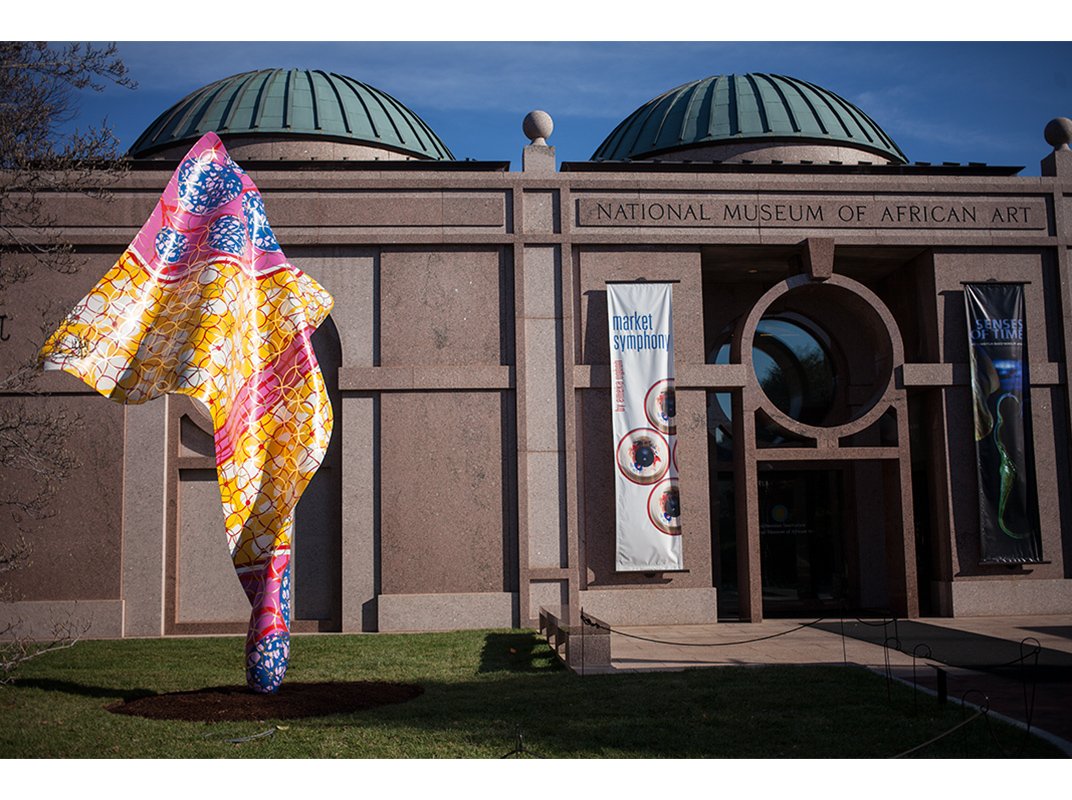 Yinka Shonibare's "Wind Sculpture VII" in front of National Museum of African Art