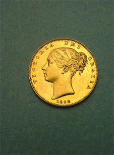 1838 British gold sovereign, National Museum of American History, 1985.0441.1579.