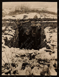 WWI soldiers wearing gas masks in trenches, ca. 1918, by H. and L. Kirtland, Anna Coleman Ladd Paper