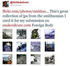 A tweet from Hettie Ashwin mentioning her writing.