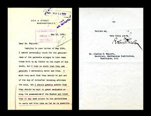 Robert Todd Lincoln's reply to Secretary Walcott, Smithsonian Institution Archives, Record Unit 192,