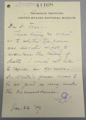 Accession 41108 Letter of Smithsonian Reply, Smithsonian Institution Archives