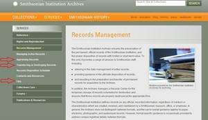 A screenshot of records management resources that may be useful to information m